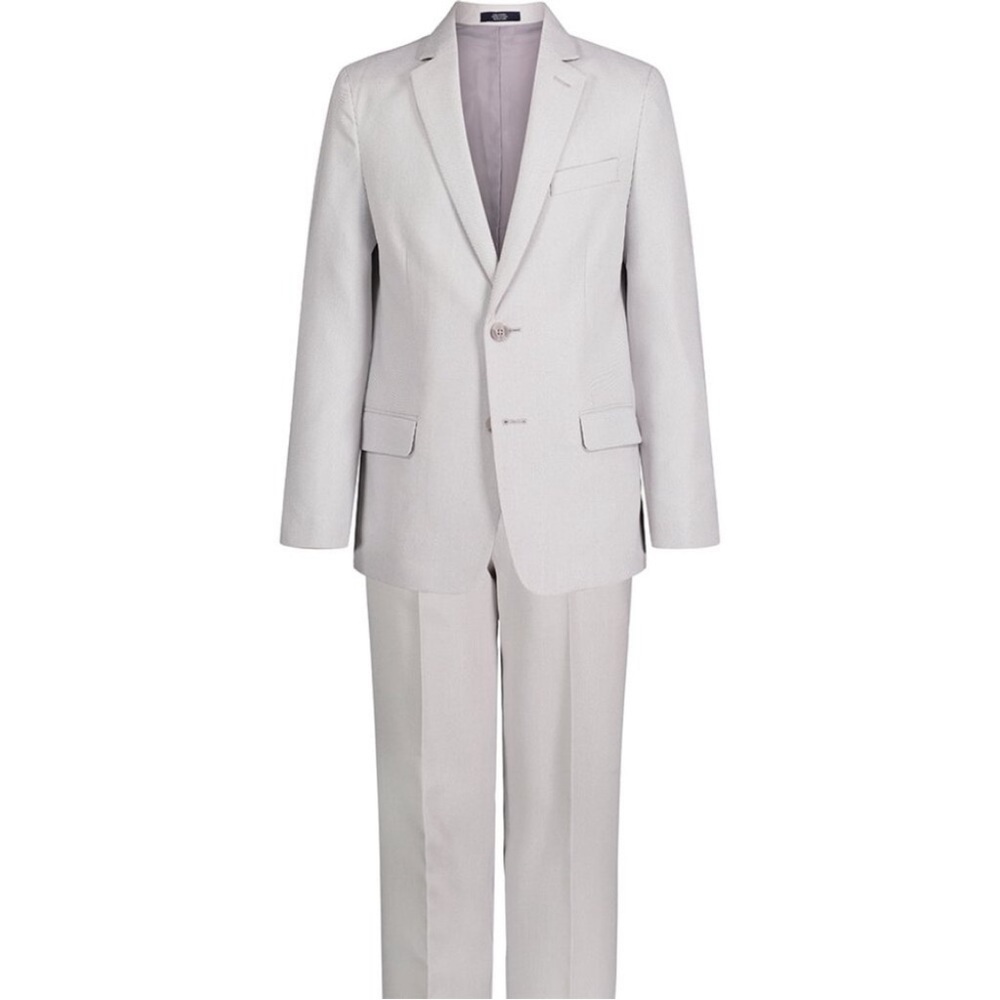 Nautica Big Boys Pindot 2 Piece Suit Set Light Grey, boy suit top and bottom 16